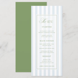 Sage Green & Coastal Blue Elegant Stripes Wedding Menu