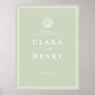 Sage Green Coastal Seashell Wedding Welcome Sign