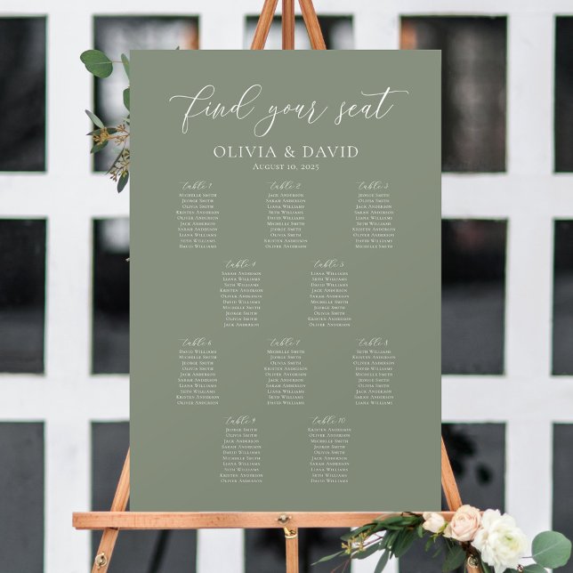 Sage Green Color 10 Tables Welcome Seating Chart (Creator Uploaded)