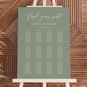 Sage Green Color 12 table Wedding Seating Chart