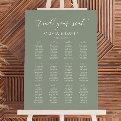 Sage Green Color 12 table Wedding Seating Chart