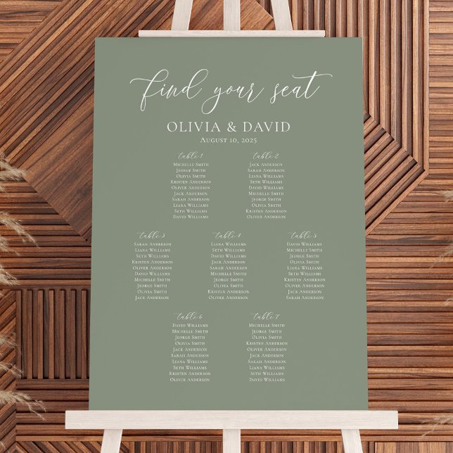 Sage Green Color 7 Tables Welcome Seating Chart (Creator Uploaded)