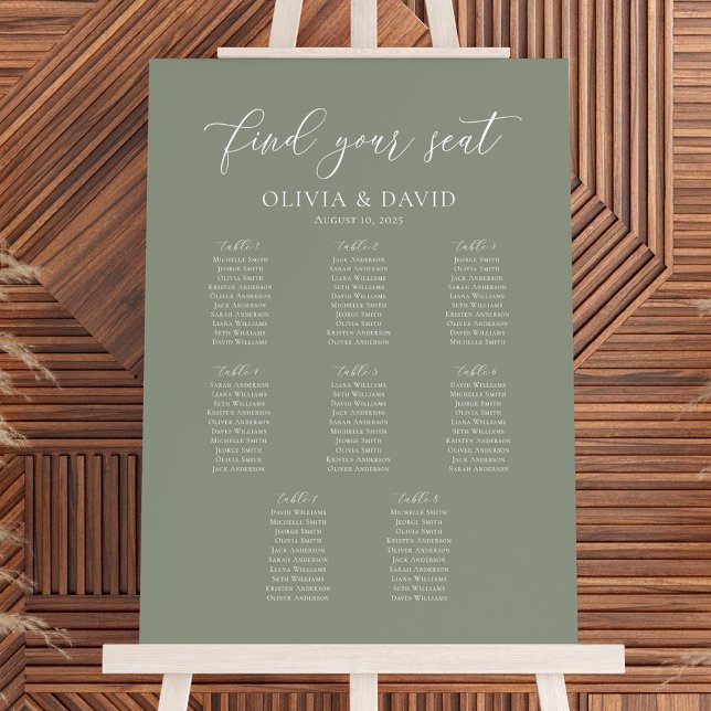 Sage Green Color 8 Tables Welcome Seating Chart (Creator Uploaded)