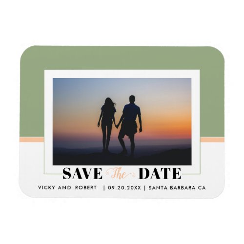 Sage green color block wedding Save the Date photo Magnet