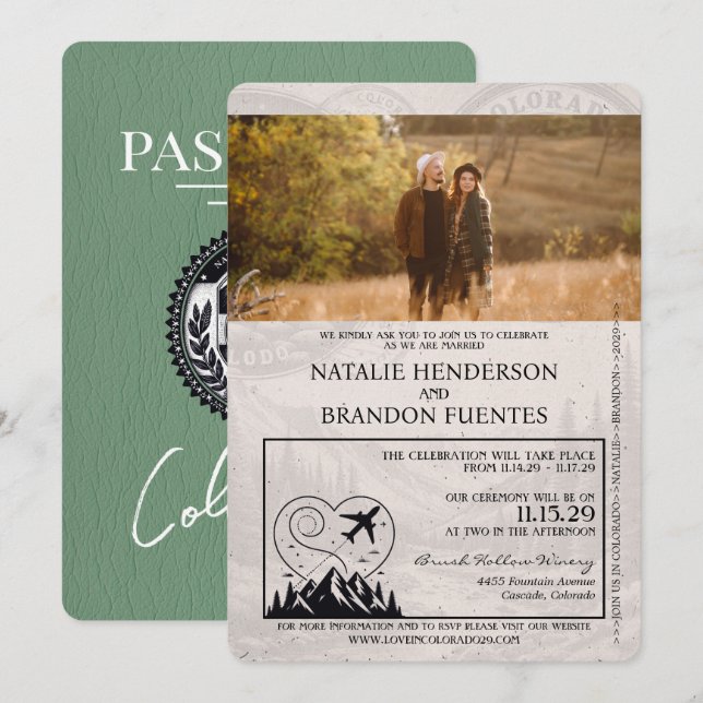 Sage Green Colorado Passport Wedding Invitation (Front/Back)