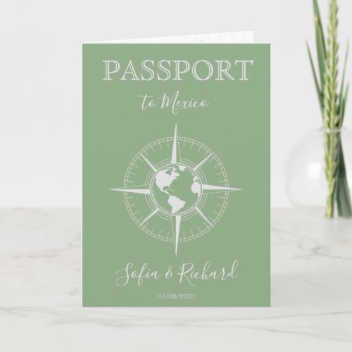 Sage Green Compass Destination Wedding Passport   Invitation