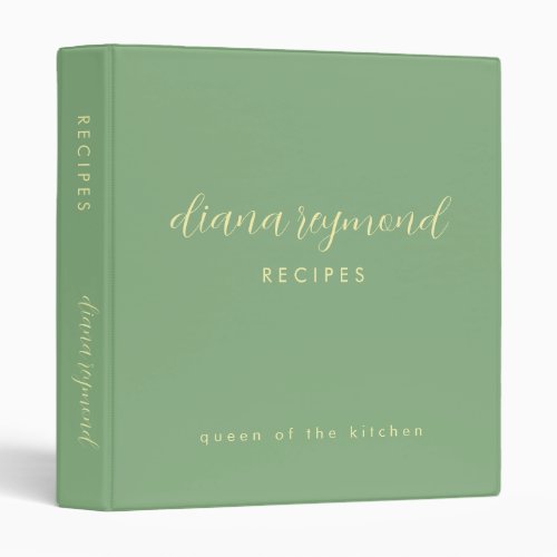 Sage Green Cookbook Cooking Recipe 3 Ring Binder