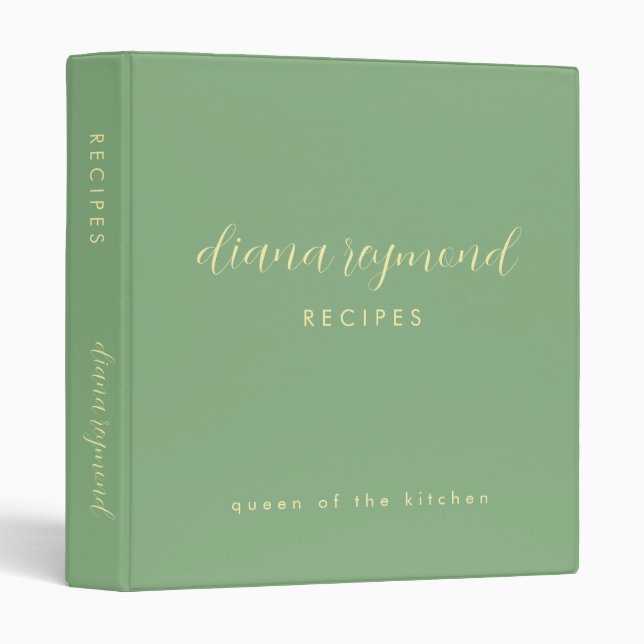 Sage Green Cookbook Cooking Recipe 3 Ring Binder (Front/Spine)