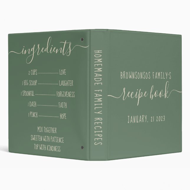 Sage Green Cooking Funny Family Recipe 3 Ring Binder (Background)