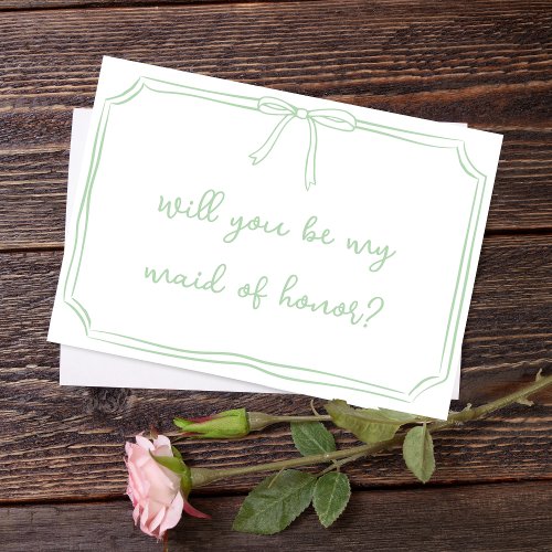 Sage Green Coquette Bow Maid of Honor Proposal Invitation