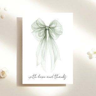 Sage Green Coquette Bow Watercolor Bridal Shower Thank You Card