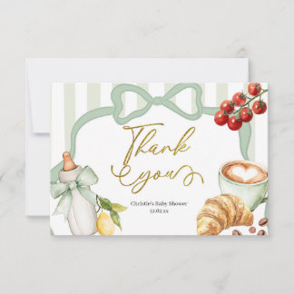 Sage Green Coquette Stripes Italy Ciao Baby Thank You Card