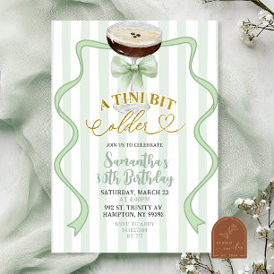 Sage Green Coquette Stripes Martini Birthday Invitation
