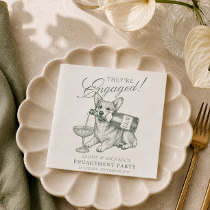 Sage Green Corgi Champagne Engagement Napkins