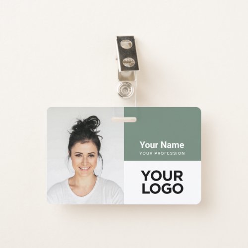 Sage Green Corporate Employee Photo Logo Name Badge