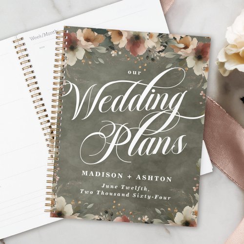 Sage Green Cottagecore Floral Watercolor Wedding Planner