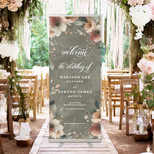 Sage Green Cottagecore Watercolor Wedding Welcome Retractable Banner