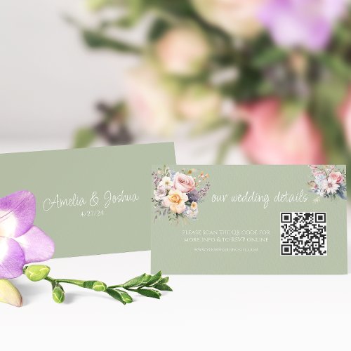 Sage Green Cottagecore Wildflower QR Code Wedding Enclosure Card