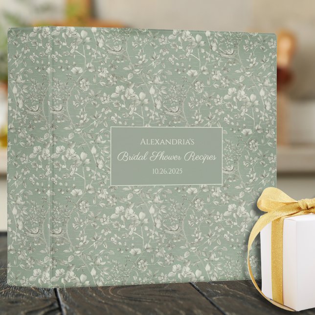 Sage Green Country Floral Bridal Shower Recipe  3 Ring Binder (Creator Uploaded)