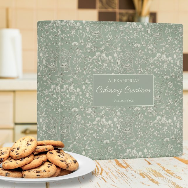 Sage Green Country Floral Recipe  3 Ring Binder (Creator Uploaded)