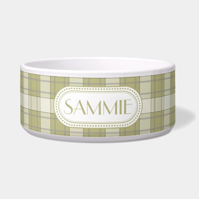Sage Green Country Plaid Pattern Monogram Bowl (Front)