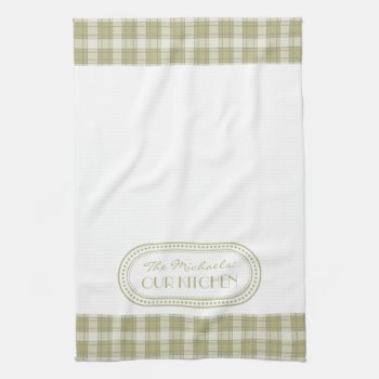 Sage Green Country Plaid Pattern Monogram Towel by TrendyKitchens at Zazzle