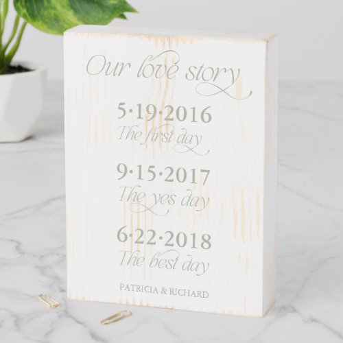 Sage Green Couple's Milestone Timeline Wedding Wooden Box Sign