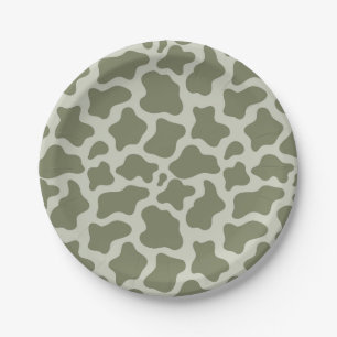 Sage Green Cow Print Paper Plates