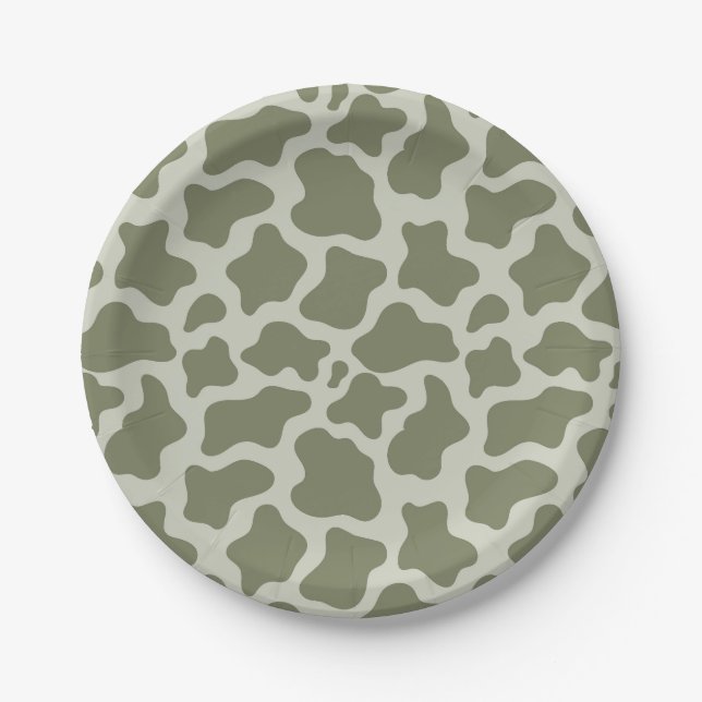 Sage Green Cow Print Paper Plates (Front)