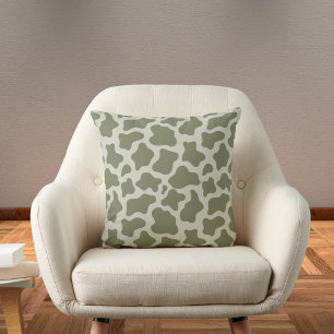 Sage Green Cow Print Throw Pillow