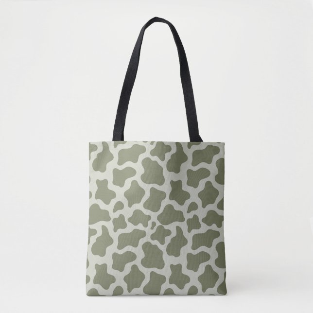 Sage Green Cow Print Tote Bag (Front)