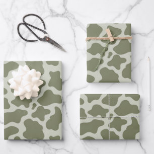 Sage Green Cow Print Wrapping Paper Sheets