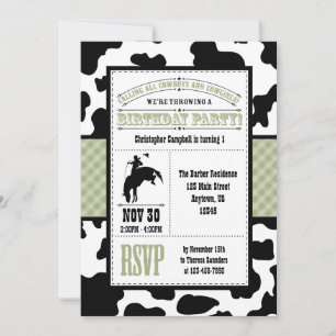 Sage Green Cowhide Cowboy Birthday Invitation