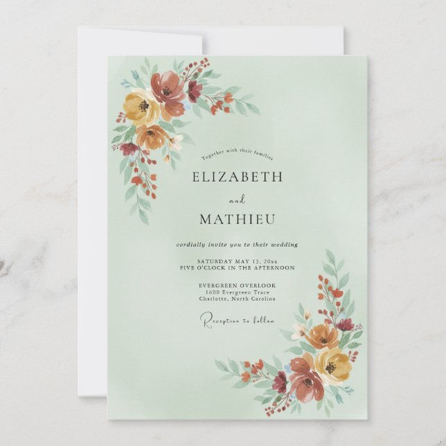 Sage Green Cozy Autumnal Wedding Invitation (Front)