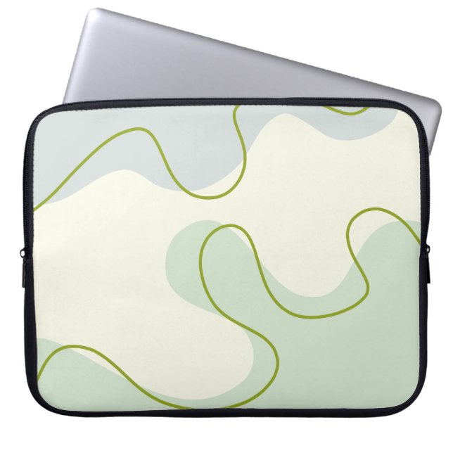  Sage Green & Cream Abstract Boho Liquid Swirl Lap Laptop Sleeve (Front)