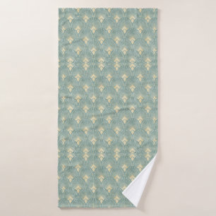 Sage Green,cream,art deco pattern,vintage,rustic, Bath Towel