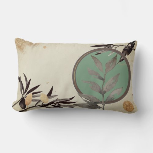 Sage Green  Cream Artistic Abstract Watercolor Lumbar Pillow