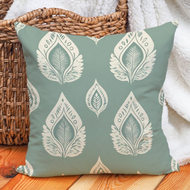 Sage Green Cream Artistic Leaves Nature Throw Pillow (Sage Green Cream Artistic Leaves Nature Throw Pillow)