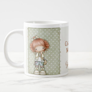 Sage Green Cream Beige Whimsical Polka Dot Redhead Giant Coffee Mug