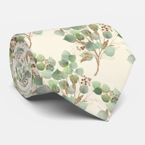 SAGE GREEN CREAM BOTANICAL EUCALYPTUS  MENS TIE