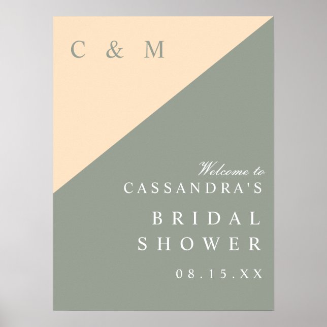 Sage Green Cream Bridal Shower Welcome Sign (Front)