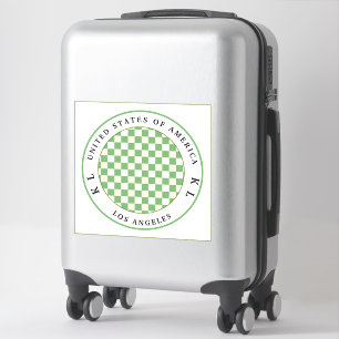 Sage Green & Cream Checkerboard Monogram Luggage Sticker