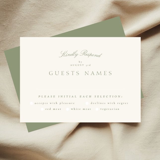 Sage Green Cream Elegant Script Formal The Wedding RSVP Card (Creator Uploaded)