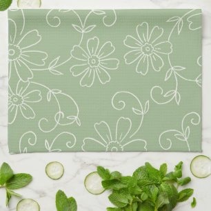 Sage Green Cream Floral Kitchen Cloth Towel