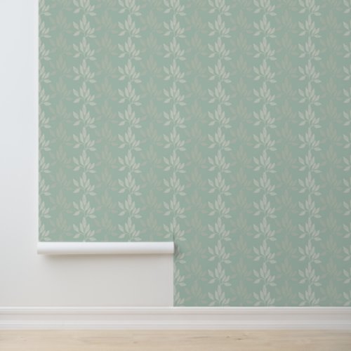 Sage Green  Cream Leaf Pattern Wallpaper Wallpaper
