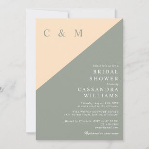 Sage Green Cream Minimalist Monogram Bridal Shower Invitation