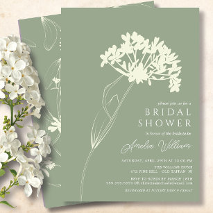 Sage Green & Cream Modern Floral Bridal Shower Invitation