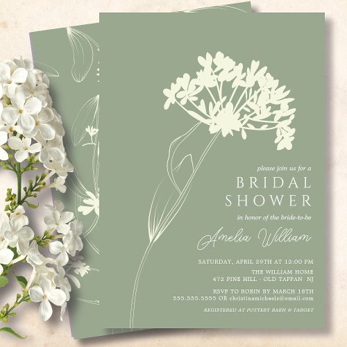 Sage Green  Cream Modern Floral Bridal Shower Invitation