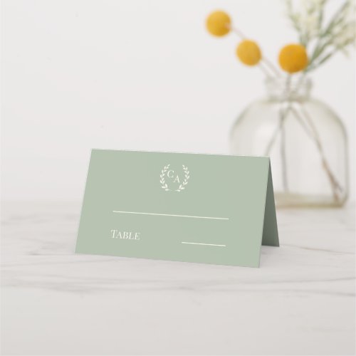 Sage green cream monogrammed wreath place card