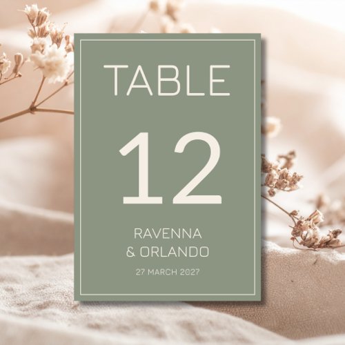 Sage Green Cream Old Money Formal Wedding Table Number